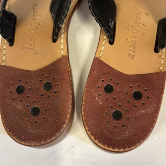 Jack Rogers 1960 Crimson Black Whipstitched Leather Thong Flip Flop Sandals - Picture 4 of 8